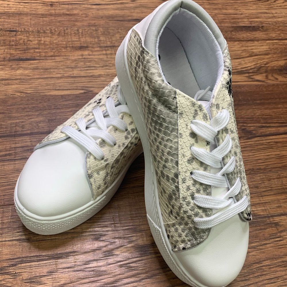 Qupid Snake Print Sneakers | Lace Up Casual Shoes